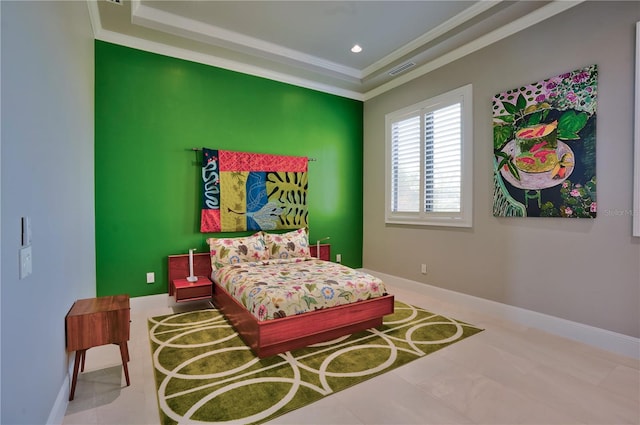 bedroom with ornamental molding