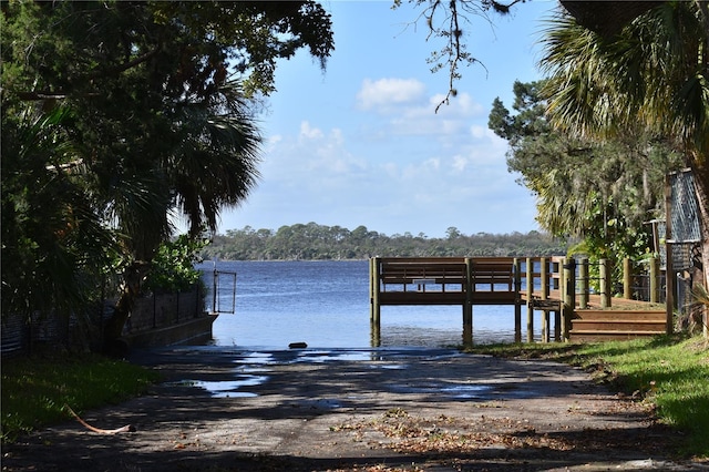 dock area with a water view