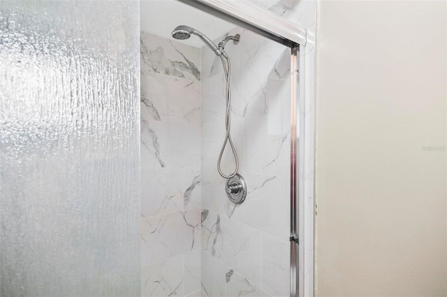 details with a shower with shower door