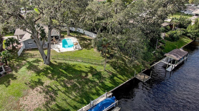 bird's eye view featuring a water view