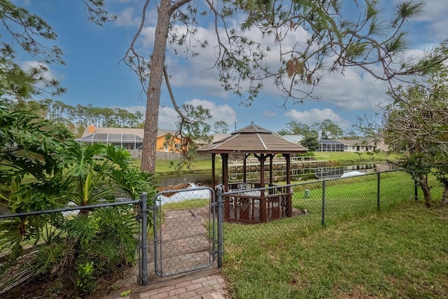 view of yard with a water view