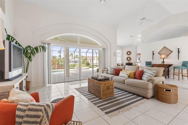 34 Clermont Ct, Palm Coast, FL 32137 - living area featuring light tile patterned floors and a ceiling fan