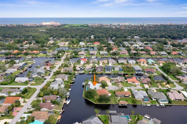 aerial view featuring a water view