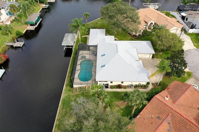 aerial view featuring a water view