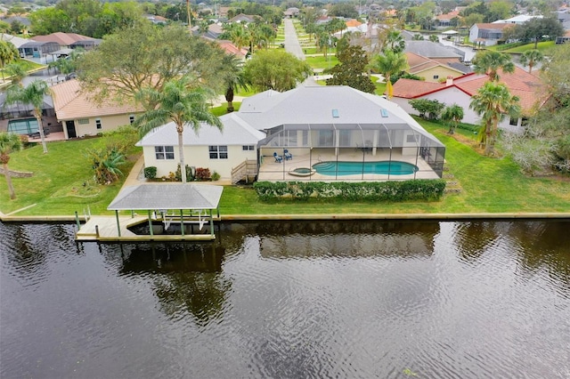 34 Clermont Ct, Palm Coast, FL 32137 - aerial perspective of suburban area featuring a nearby body of water and a pool area