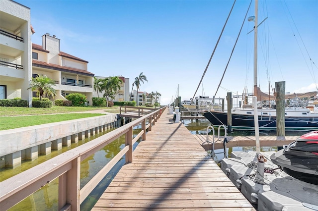 dock area with a water view