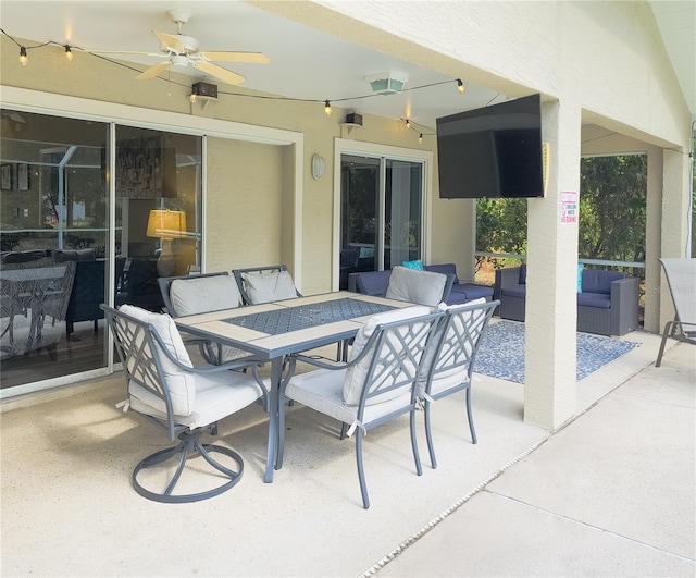 32 Woodward Ln, Palm Coast, FL 32164 - view of patio featuring an outdoor living space, outdoor dining area, and a ceiling fan