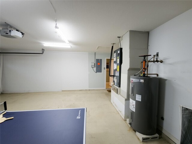 utility room with electric panel and water heater