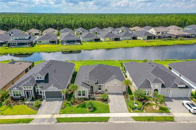 aerial view with a water view