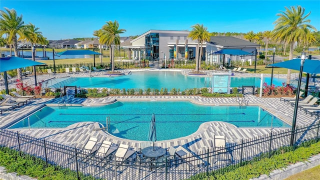 view of swimming pool with a patio