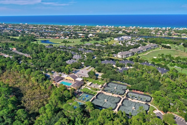 drone / aerial view featuring a water view