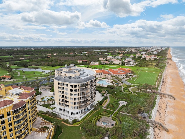 drone / aerial view with a view of the beach and a water view