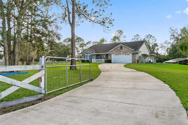 view of front facade featuring a garage and a front lawn