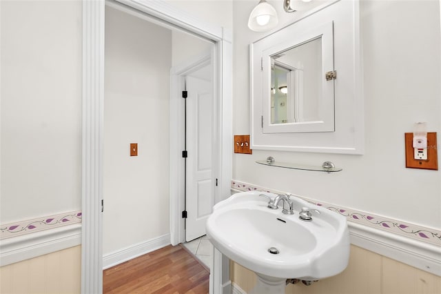 bathroom featuring sink and wood-type flooring