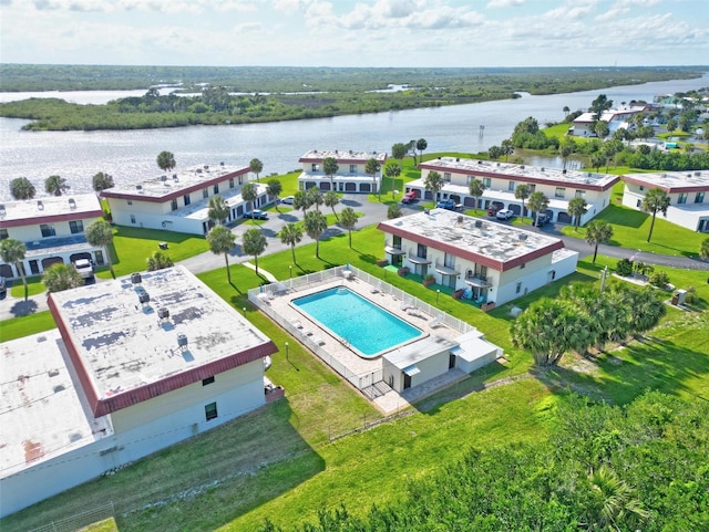 aerial view featuring a water view