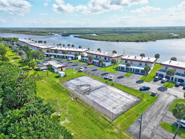 aerial view with a water view