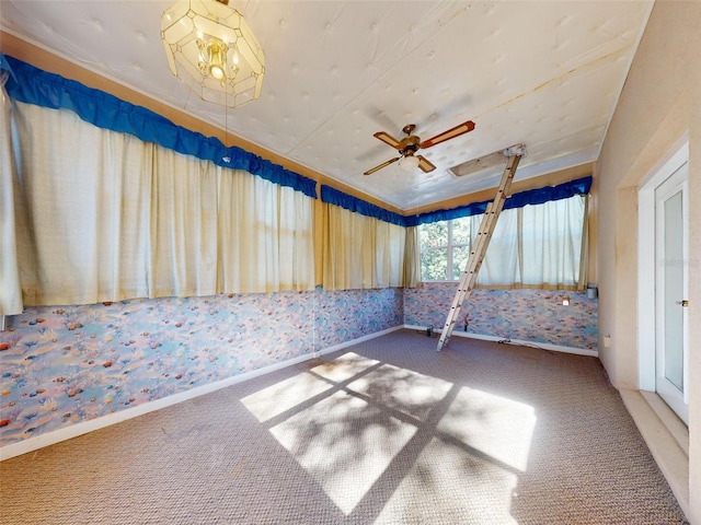 carpeted empty room with ceiling fan