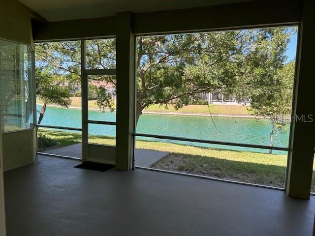 doorway featuring a water view