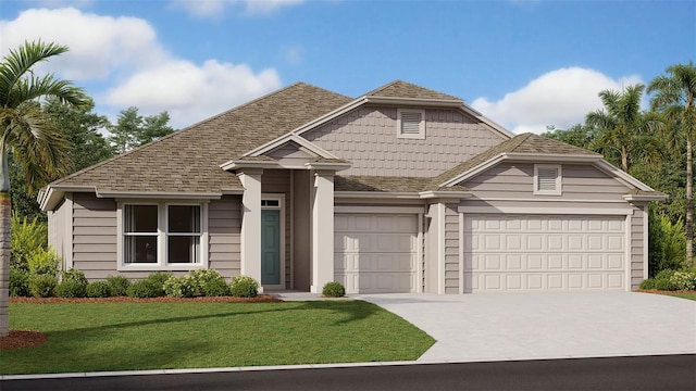 view of front of home with a garage and a front lawn