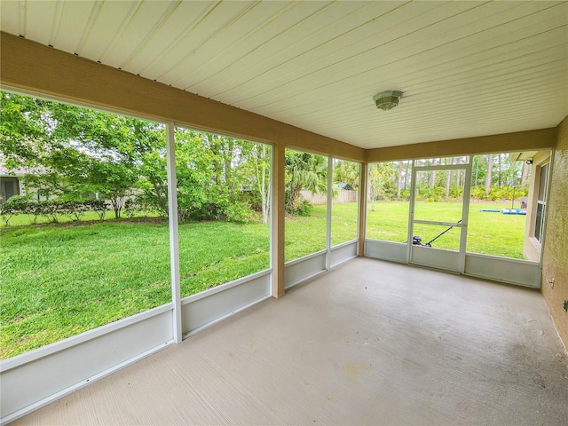 view of unfurnished sunroom