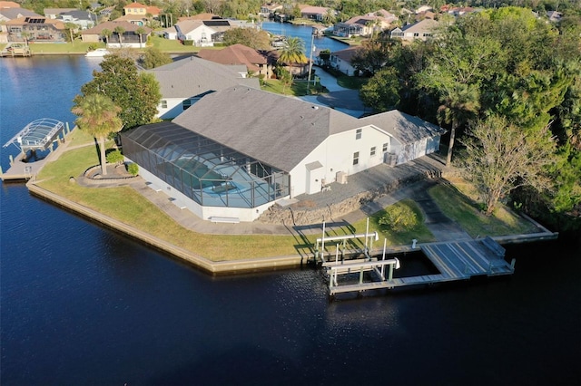 aerial view with a water view