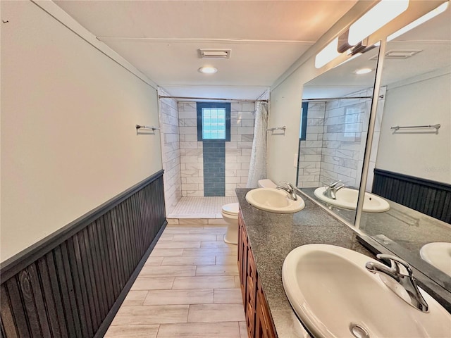 bathroom featuring a shower with curtain, vanity, and toilet