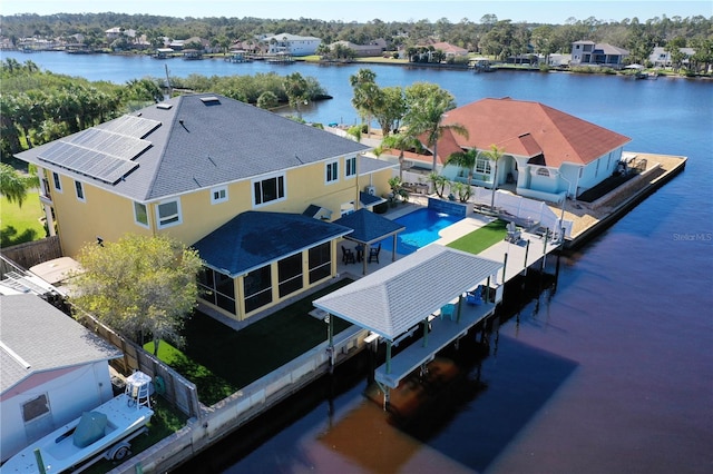 aerial view with a water view