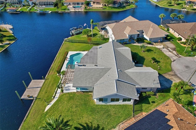 aerial view with a water view