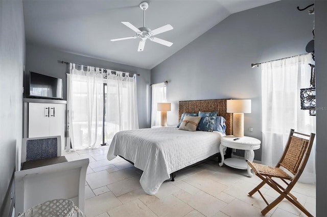 bedroom with vaulted ceiling and ceiling fan