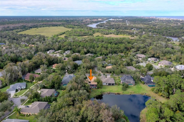 bird's eye view featuring a water view