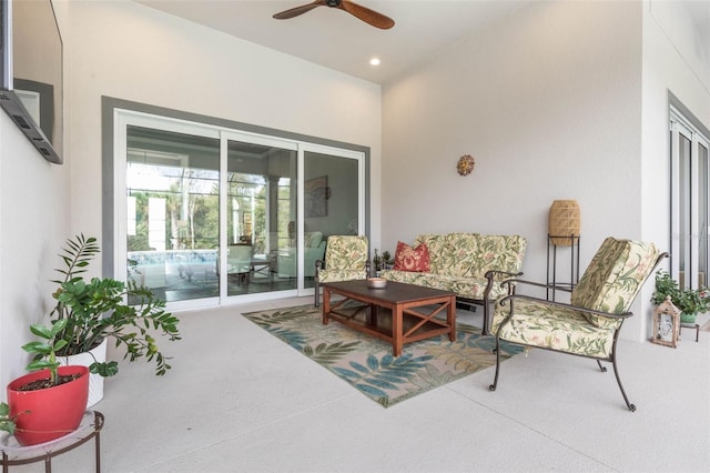 view of patio / terrace featuring ceiling fan and an outdoor hangout area