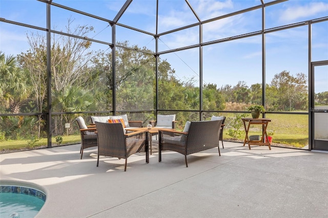 sunroom with a swimming pool