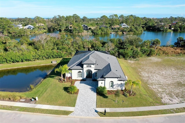 aerial view with a water view