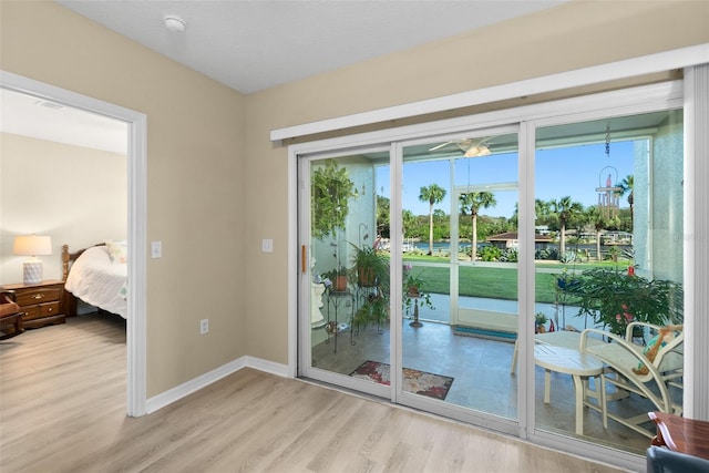 doorway to outside featuring light hardwood / wood-style floors