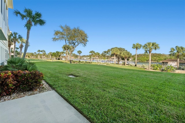 view of yard with a water view