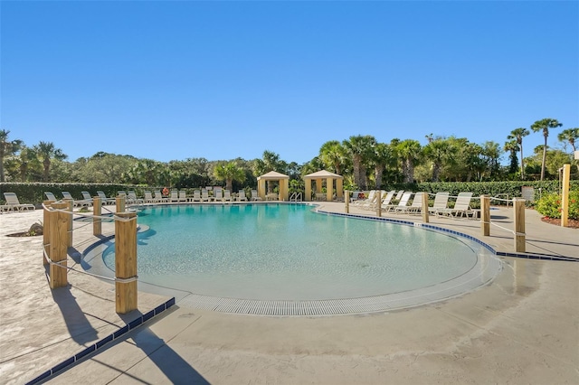 view of pool featuring a patio