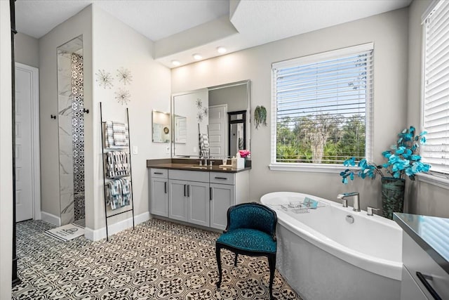 bathroom featuring vanity, a wealth of natural light, and independent shower and bath