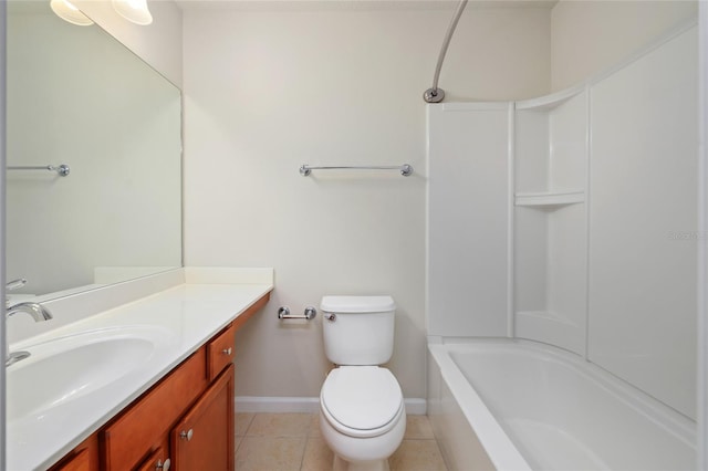 full bathroom with toilet, vanity, bathing tub / shower combination, and tile patterned floors