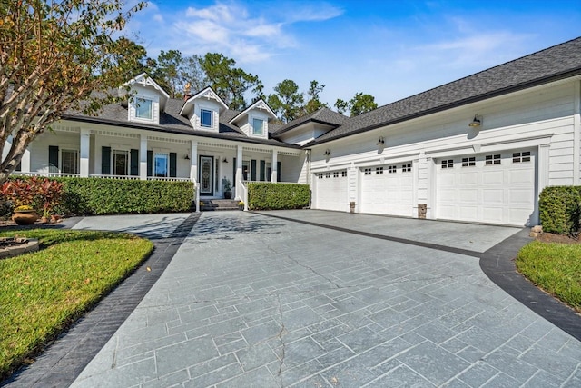 view of front of home featuring covered porch and a garage