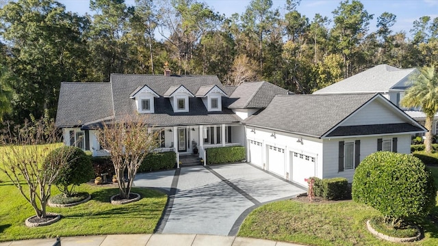 view of front of property featuring a garage and a front lawn