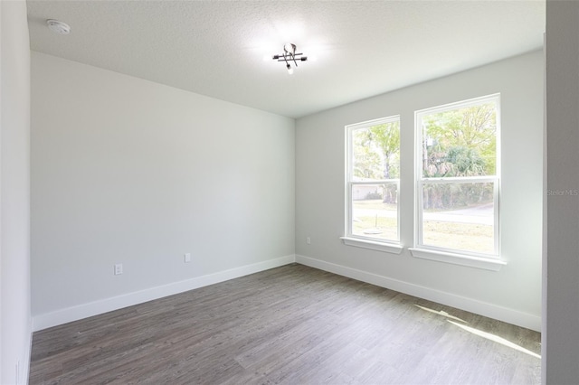 unfurnished room with wood-type flooring and a textured ceiling