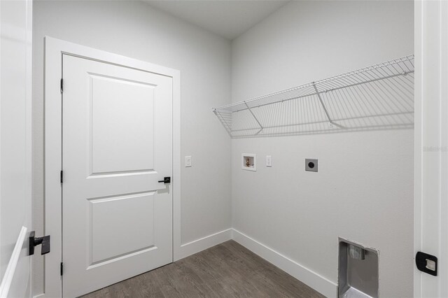 laundry room featuring hookup for a washing machine, dark hardwood / wood-style flooring, and hookup for an electric dryer