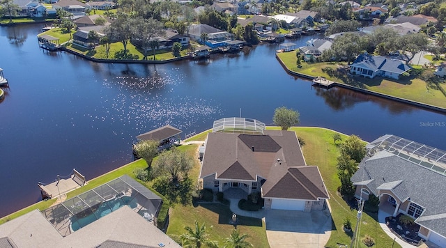 aerial view with a water view