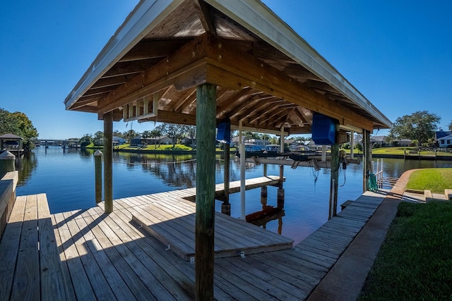 dock area with a water view