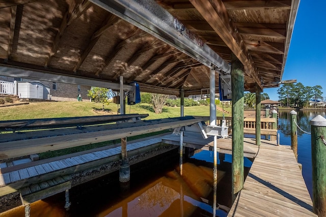 view of dock with a water view