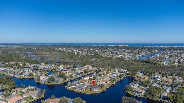 aerial view featuring a water view