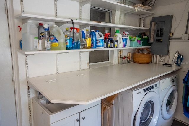 laundry area with electric panel and independent washer and dryer