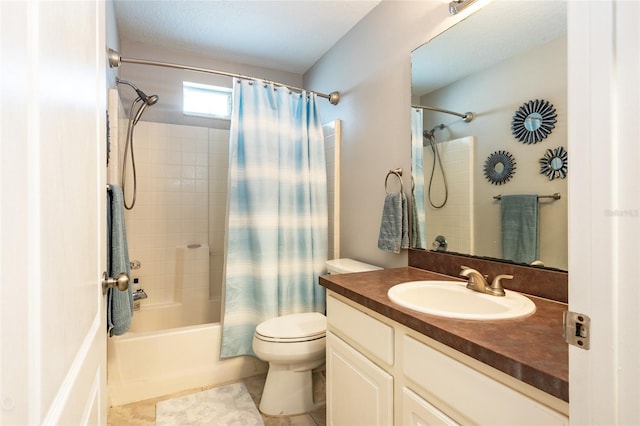 full bathroom featuring tile patterned floors, vanity, shower / bath combo, and toilet