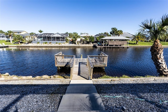 dock area with a water view