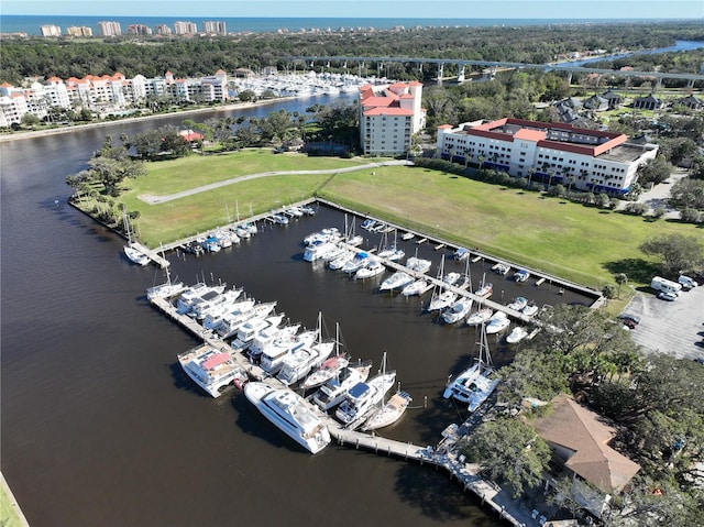 bird's eye view featuring a water view